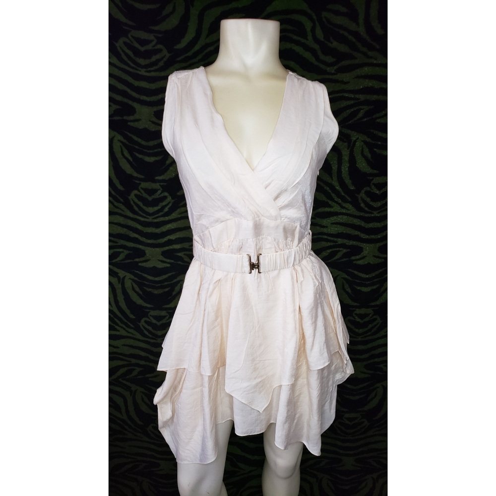 Cream asymmetrical lace dress with belt
